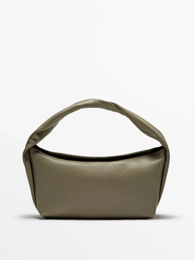 Massimo Dutti Nappa Leather Croissant Bag In Khaki