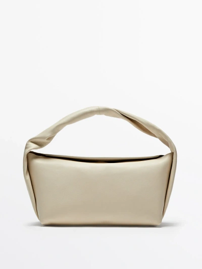 Massimo Dutti Nappa Leather Croissant Bag In White
