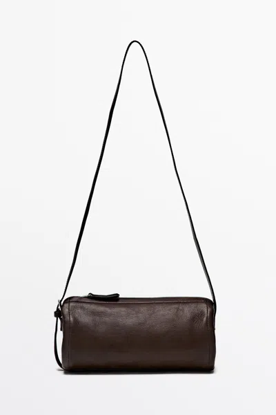 Massimo Dutti Nappa Leather Crossbody Bag In Brown