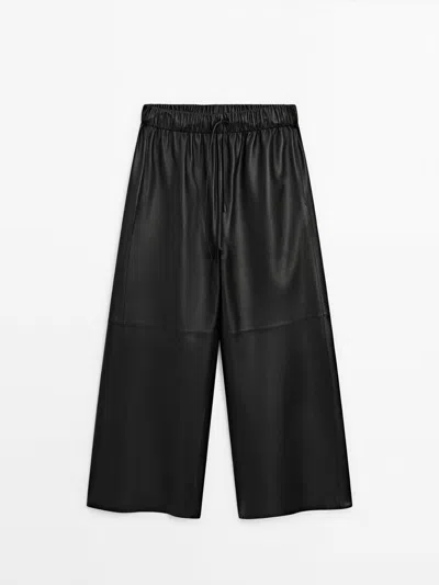 Massimo Dutti Nappa Leather Culotte Trousers In Black