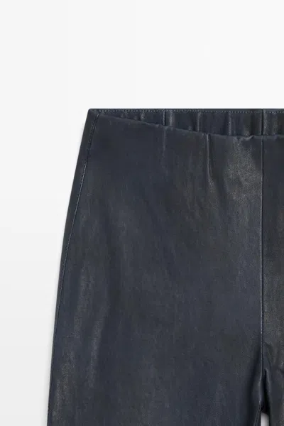 Massimo Dutti Nappa Leather Flare Fit Leggings In Blue