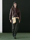 Massimo Dutti Nappa Leather Jacket With Contrast Suede Collar In Brown