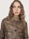Massimo Dutti Nappa Leather Jacket With Fur Skin Collar In Brown