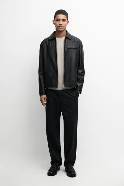 Massimo Dutti Nappa Leather Jacket With Pocket Detail In Black