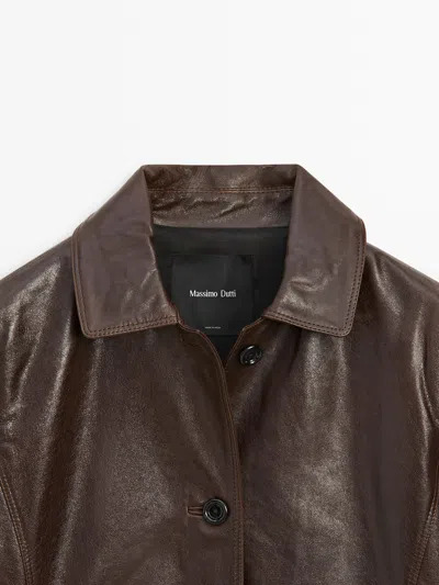Massimo Dutti Nappa Leather Jacket With Pockets In Brown