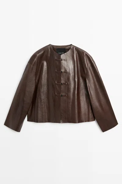 Massimo Dutti Nappa Leather Jacket With Toggle Detail In Brown
