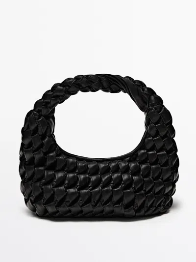 Massimo Dutti Nappa Leather Maxi Bag With Knot Detail In Black