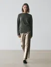 Massimo Dutti Nappa Leather Metallic Trousers In Neutral