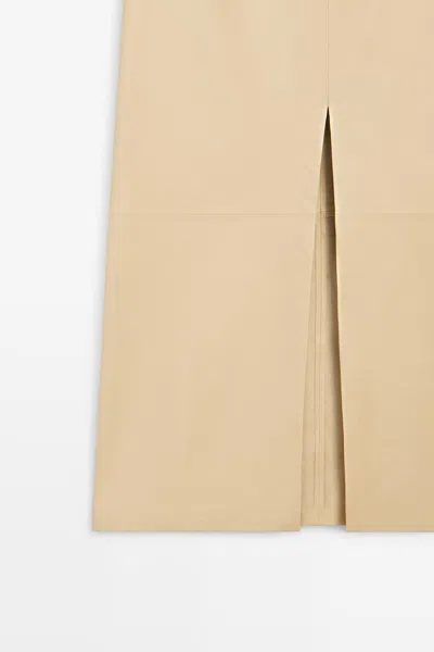 Massimo Dutti Nappa Leather Midi Skirt In Neutral