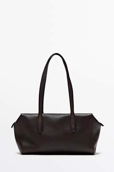 Massimo Dutti Nappa Leather Mini Satchel In Brown