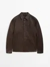 Massimo Dutti Nappa Leather Overshirt With Pocket In Verwaschen