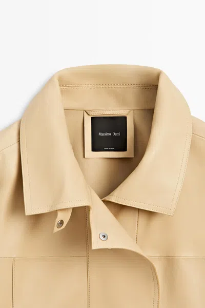 Massimo Dutti Nappa Leather Shirt In White