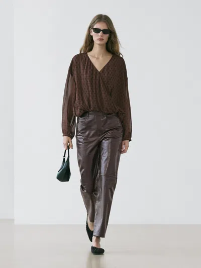 Massimo Dutti Nappa Leather Trousers In Brown