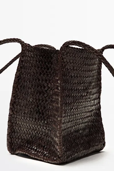 Massimo Dutti Nappa Leather Woven Bucket Bag In Blue