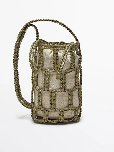 Massimo Dutti Nappa Leather Woven Mini Bucket Bag In Mint