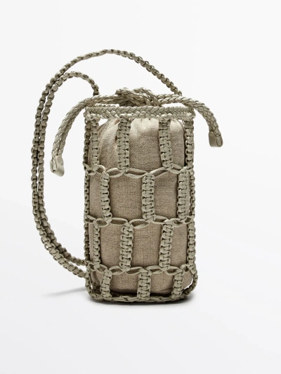 Massimo Dutti Nappa Leather Woven Mini Bucket Bag In White
