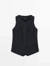 MASSIMO DUTTI NAVY BLUE BUTTONED CO-ORD WAISTCOAT