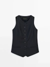 Massimo Dutti Navy Blue Buttoned Co-ord Waistcoat In Navy Blue