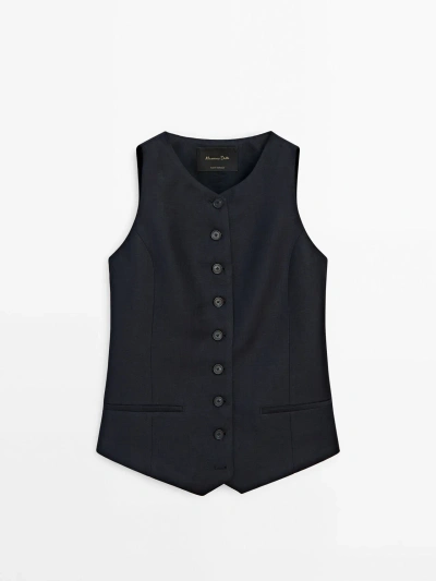 Massimo Dutti Navy Blue Buttoned Co-ord Waistcoat