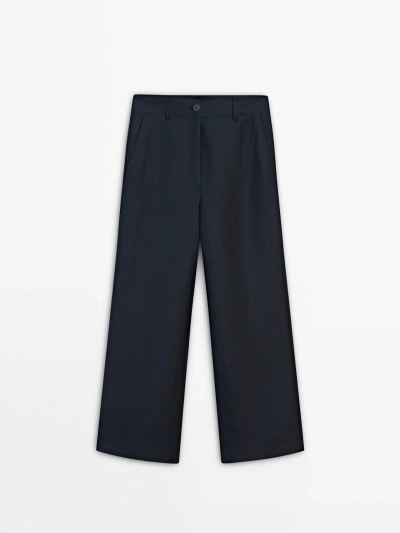 Massimo Dutti Navy Blue Straight Fit Co-ord Trousers
