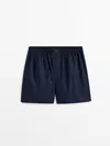 Massimo Dutti Navy Blue Striped Poplin Boxers In Navy Blue