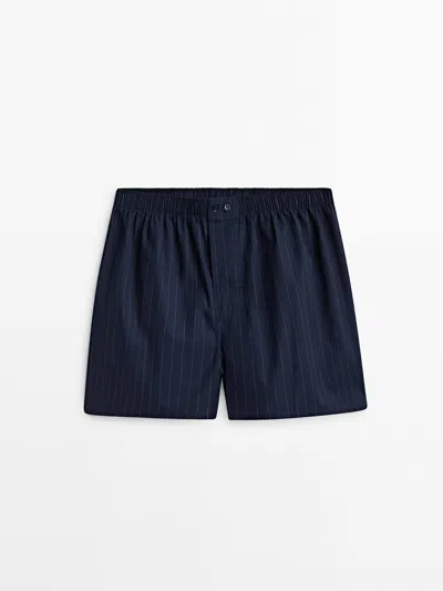 Massimo Dutti Navy Blue Striped Poplin Boxers