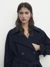 Massimo Dutti Marineblauer Trenchcoat Aus Wollmischung In Marineblau