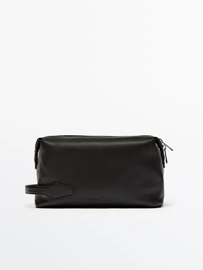 Massimo Dutti Nappa Leather Toiletry Bag With Zip In Black