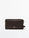 Massimo Dutti Nappa Leather Toiletry Bag With Zip In Brown
