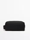 Massimo Dutti Toiletry Bag With Leather Trims In Navy Blue