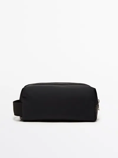 Massimo Dutti Toiletry Bag With Leather Trims In Navy Blue