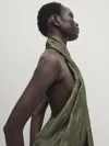 Massimo Dutti Neckholder-kleid Aus Leinenmischgewebe In Graugrün