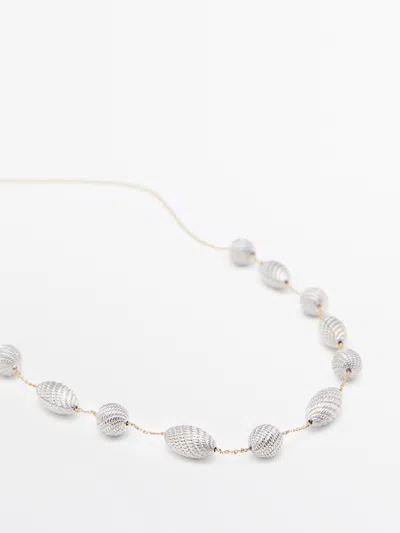 Massimo Dutti Necklace With Oval Textured Pieces In Metallic