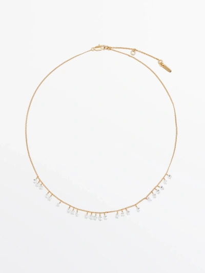 Massimo Dutti Necklace With Zirconia Detail In Gold