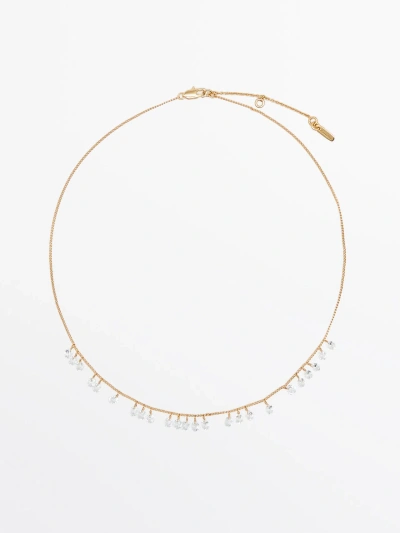 Massimo Dutti Necklace With Zirconia Detail In Golden