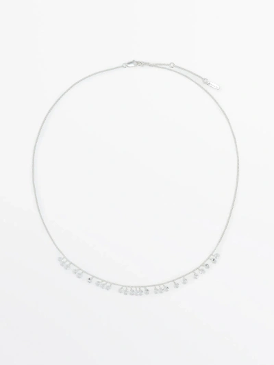 Massimo Dutti Necklace With Zirconia Detail In Metallic