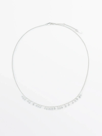 Massimo Dutti Necklace With Zirconia Detail In Silver