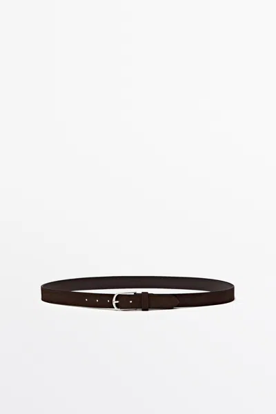 Massimo Dutti Nubuck Leather Belt In Brown