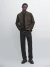 Massimo Dutti Nubuck Leather Blazer In Gray