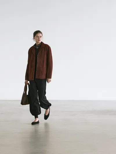 Massimo Dutti Nubuck Leather Blazer With Lapel In Brown