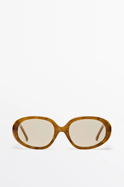 Massimo Dutti Occhiali Da Sole Ovali In Caramello