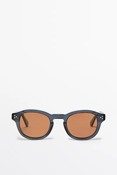 Massimo Dutti Óculos De Sol Arredondados In Azul Cinza
