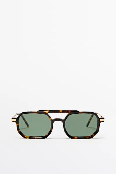 Massimo Dutti Óculos De Sol Com Ponte Dupla E Efeito Tartaruga In Castanho