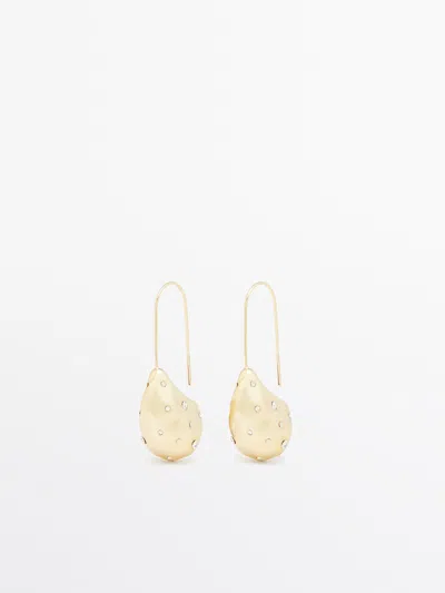 Massimo Dutti Rhinestone-encrusted Droplet Earrings In Golden