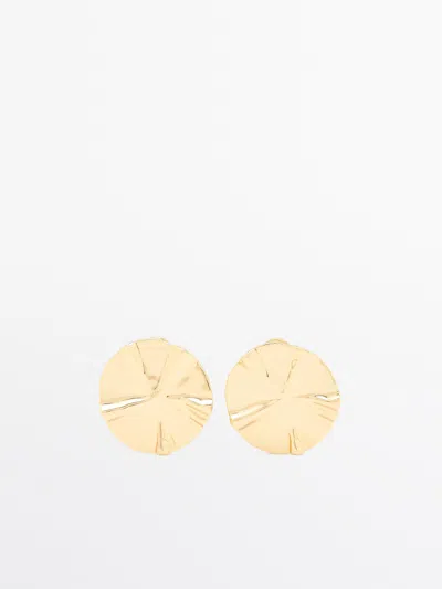 Massimo Dutti Earrings With Textured Piece Detail In Golden