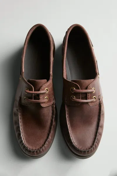 Massimo Dutti Oiled Leather Deck Shoes In Brown
