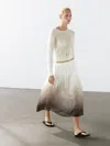 Massimo Dutti Ombré Print Box Pleat Midi Skirt In White