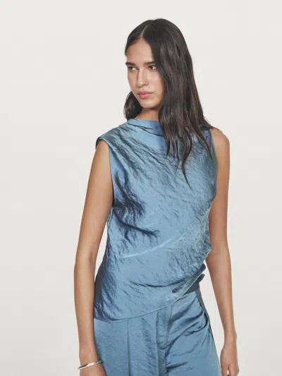 Massimo Dutti Open Back Satin Top In Blue