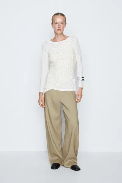 Massimo Dutti Top Asymétrique Ajouré In Blanc Cassé