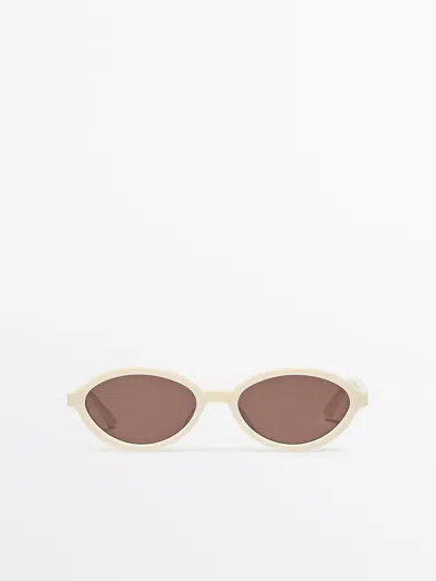 Massimo Dutti Oval Sunglasses In White